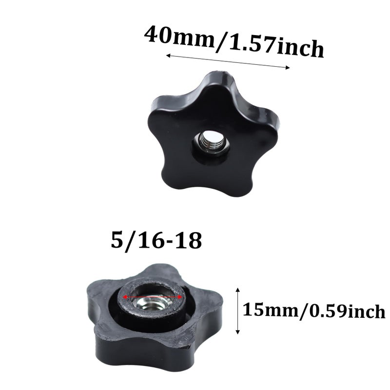 bociloy 4Pcs 5/16""-18 Star Knobs Clamping Handle Nut, Black Plastic Thru Hole Star Knobs with Knurled Grip, Female Threaded Handle Screw-On Knob for Machinery Equipment - Image 2
